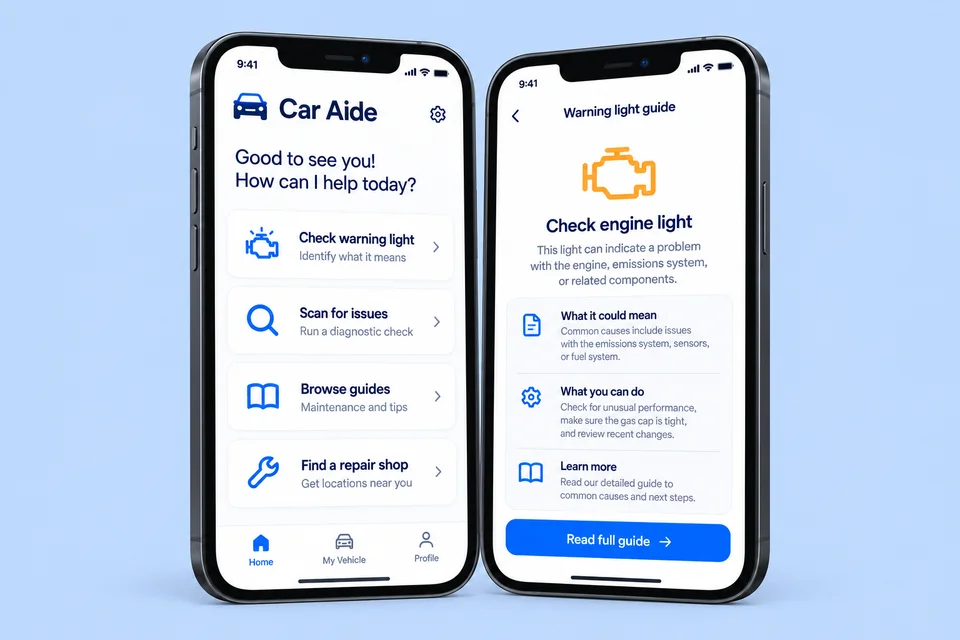 Illustrative mobile app preview for Car Aide AI