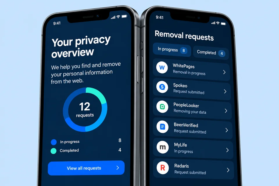 Illustrative mobile app preview for Consumer data-removal mobile app
