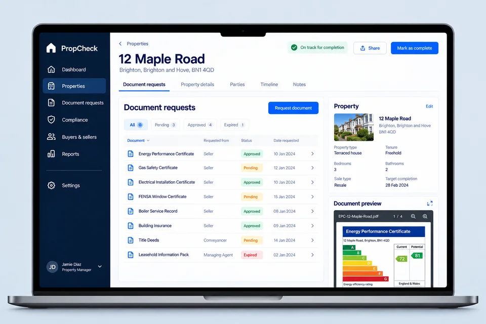 Illustrative web app preview for Resale compliance and document platform