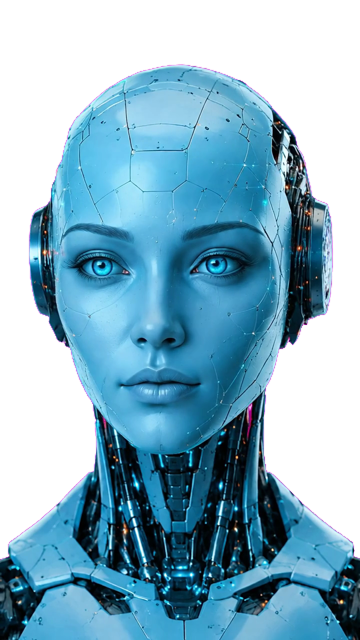A futuristic robot portrait following the pointer